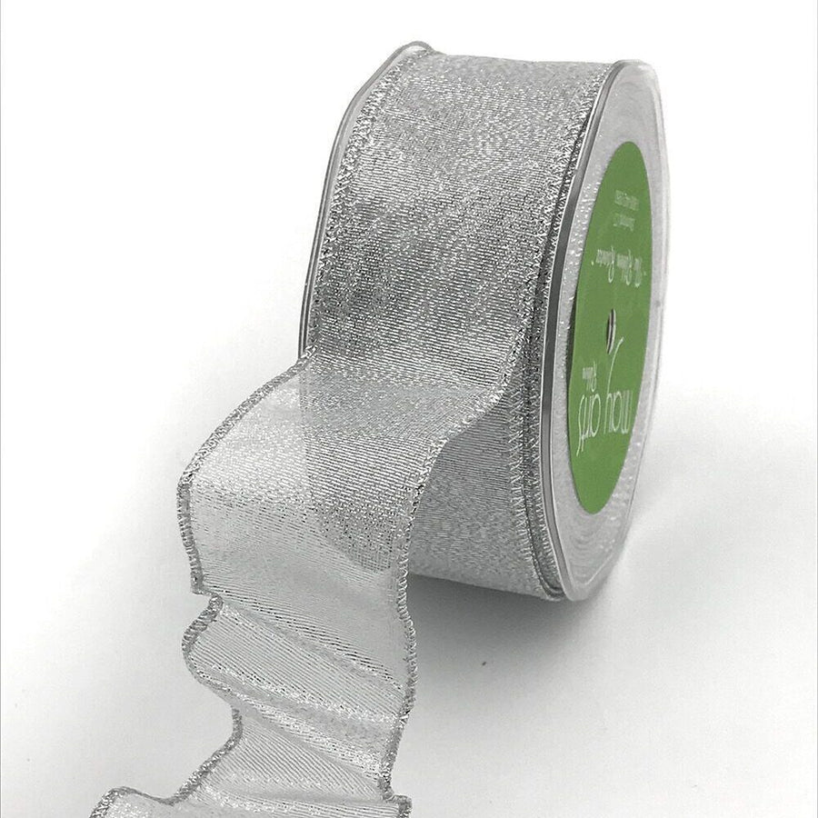 1.5 Inch Metallic Silver Ribbon – SL6-5-70N – WOVEN/WIRED