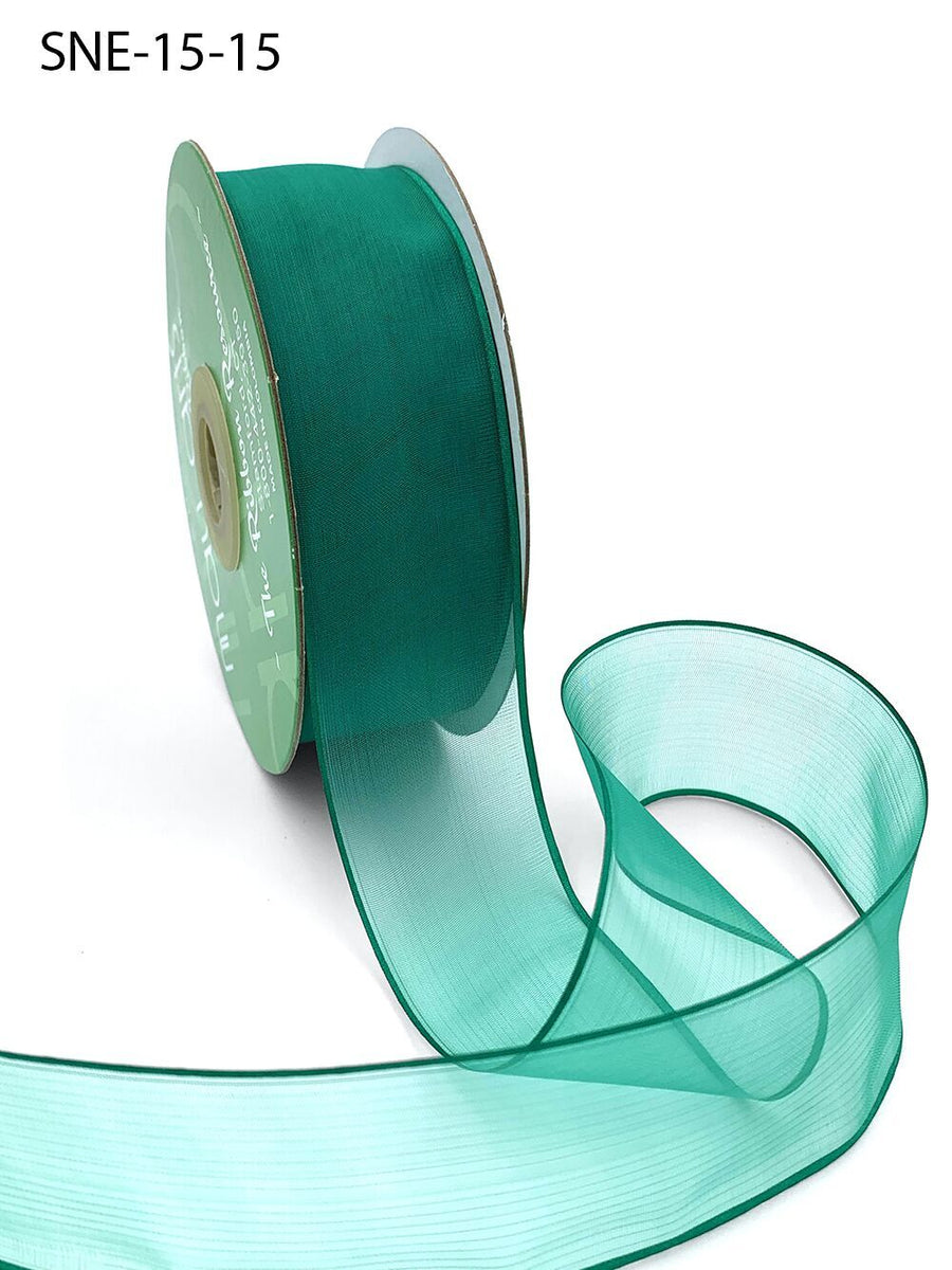 1.5 Inch Soft Sheer Ribbon with Thin Solid Edge – SNE-15-15 GREEN