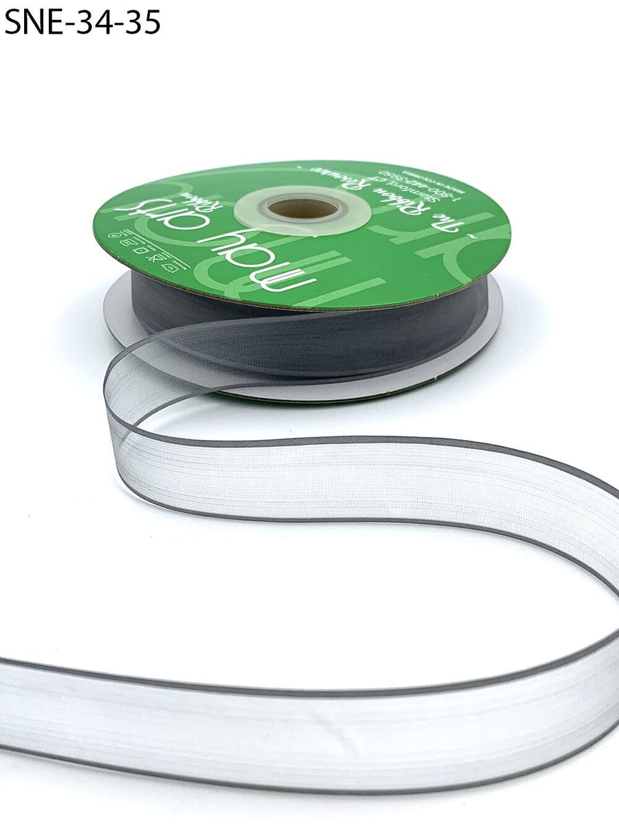 ~3/4 Inch Soft Sheer Ribbon with Thin Solid Edge – SNE-34-35 STORMY GREY