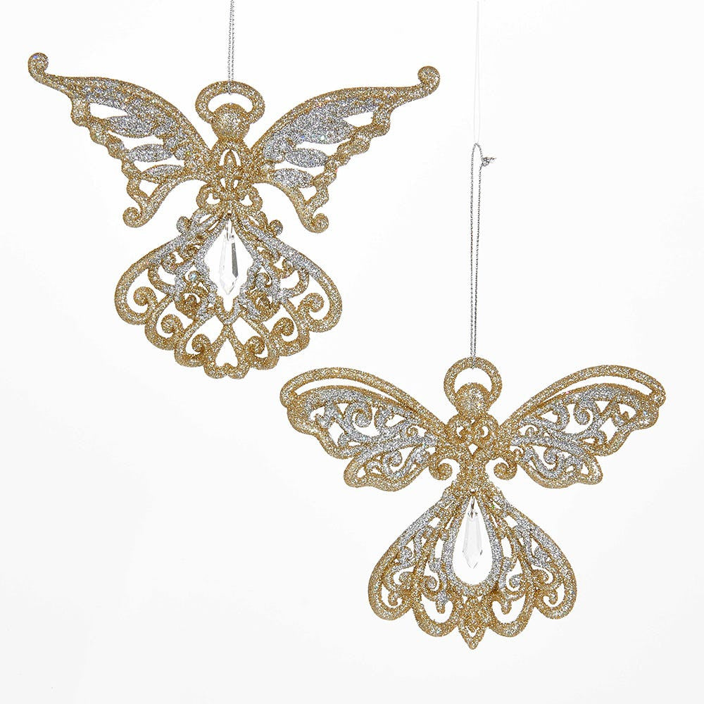 Platinum and Silver Glitter Angel Acrylic Ornaments