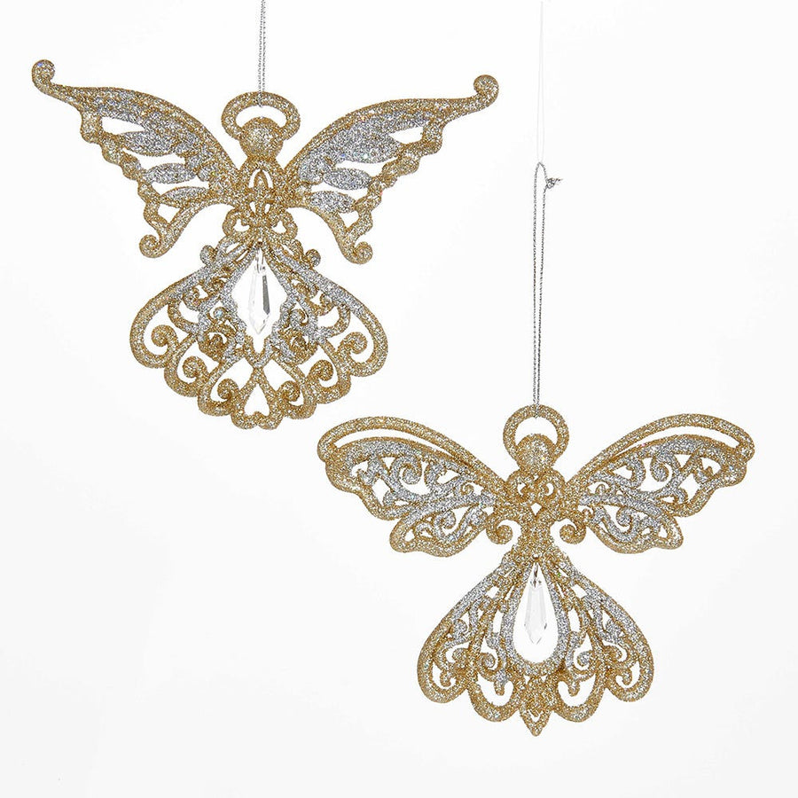 Platinum and Silver Glitter Angel Acrylic Ornaments