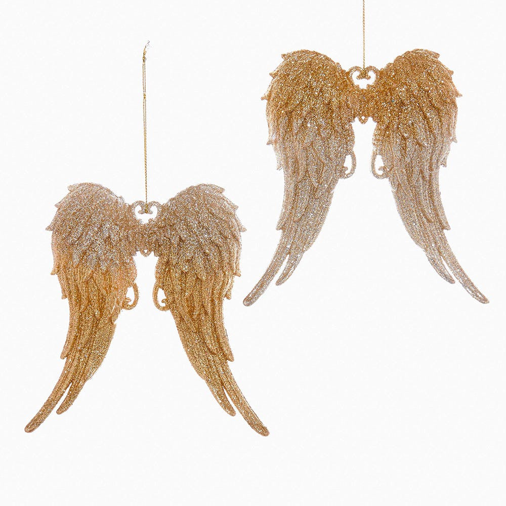 Gold and Silver Glitter Angel Wings Acrylic Ornaments