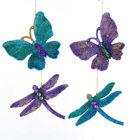 Peacock Glitter Butterfly and Dragonfly Ornaments