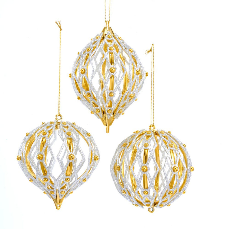 Shiny Gold and Silver Ball, Onion and Finial Ornaments