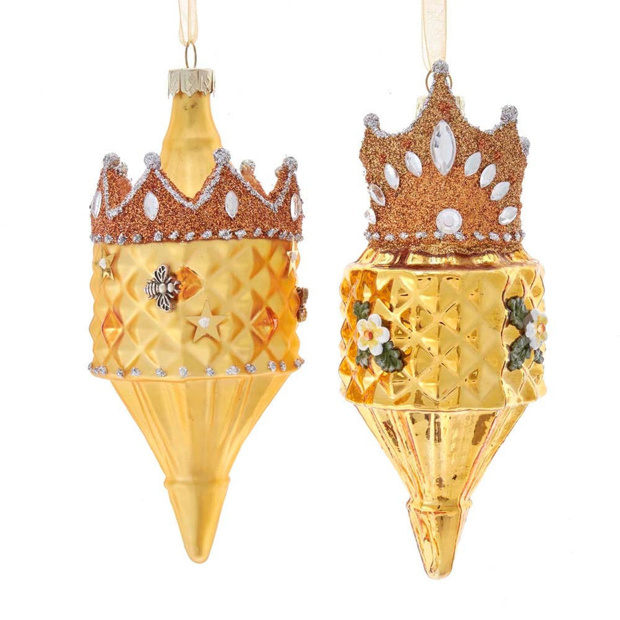Glass Gold Finial With Crown Ornaments