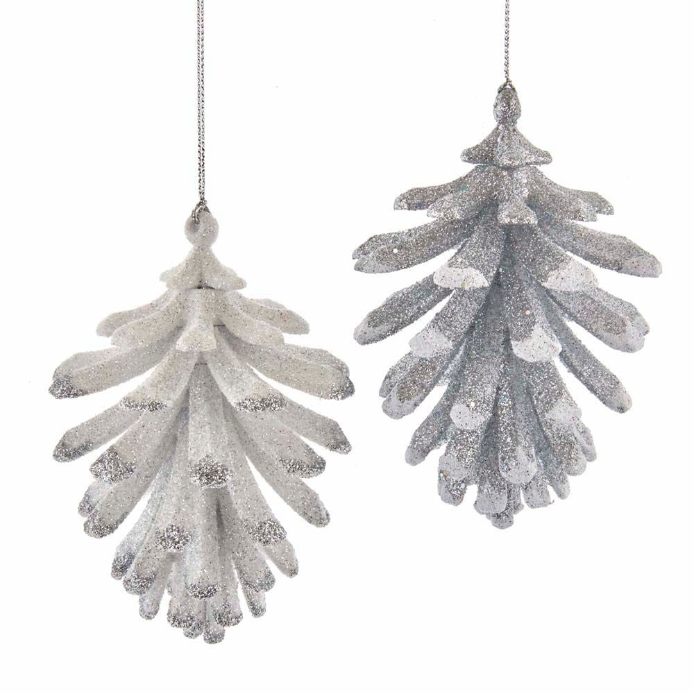 Silver and White Pinecone With Glitter