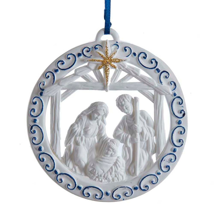 White and Blue Nativity Family Ornament
