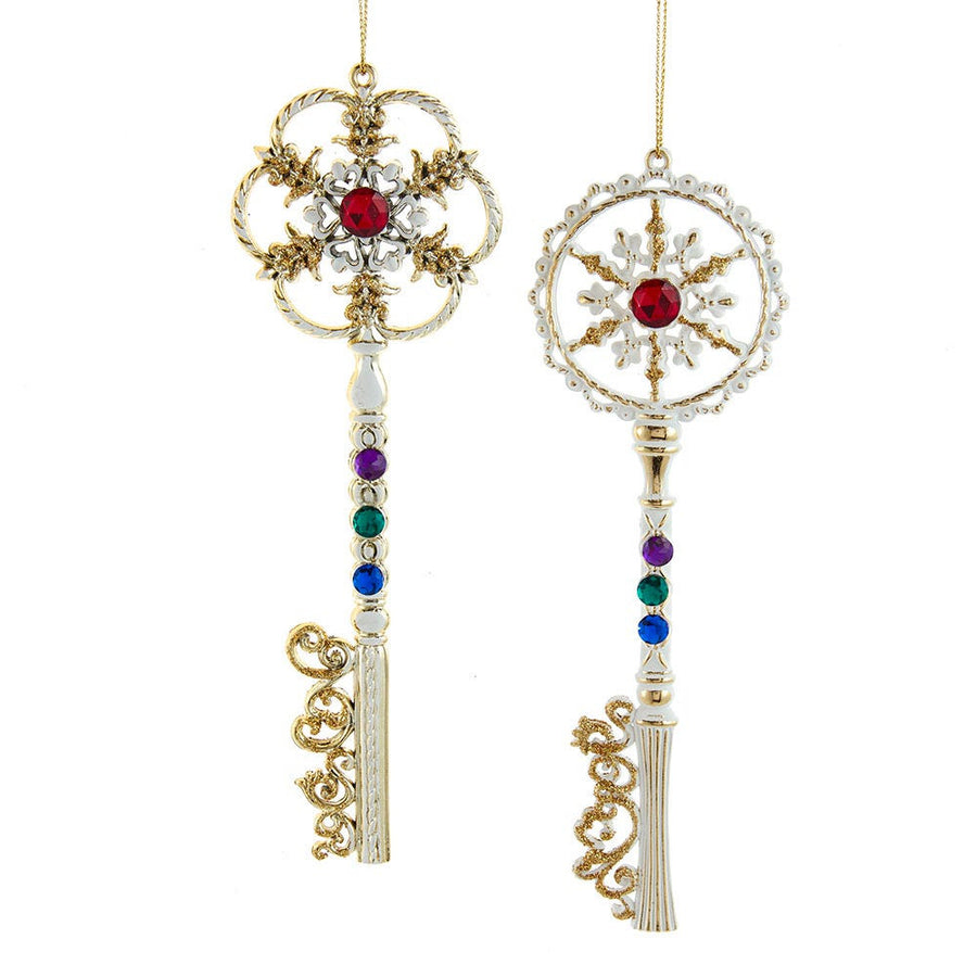 White and Gold Jeweled Key Ornaments