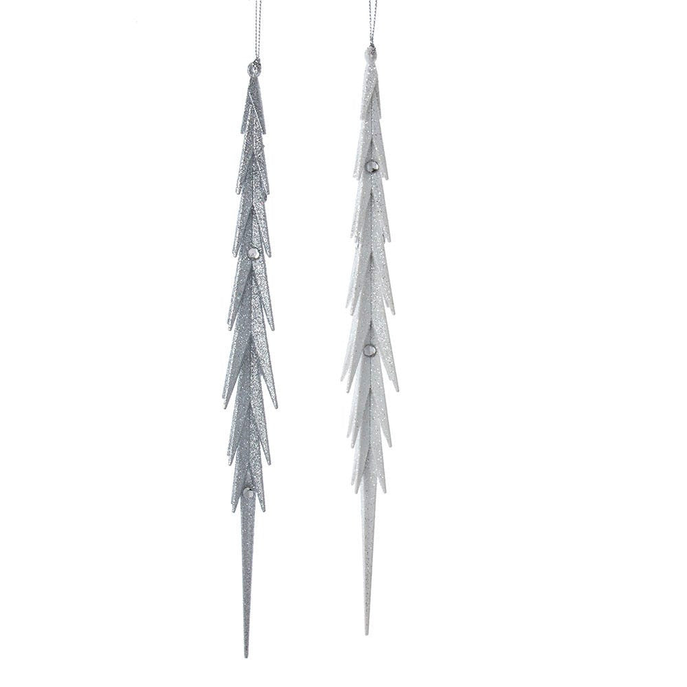 White and Silver Icicle With Stones Ornaments