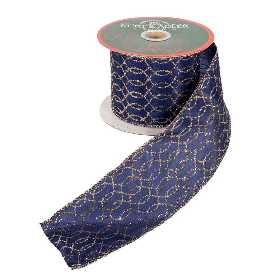 Dark Blue With Gold Glitter Double Wire Ribbon