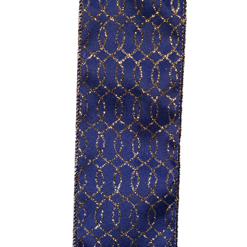 Dark Blue With Gold Glitter Double Wire Ribbon
