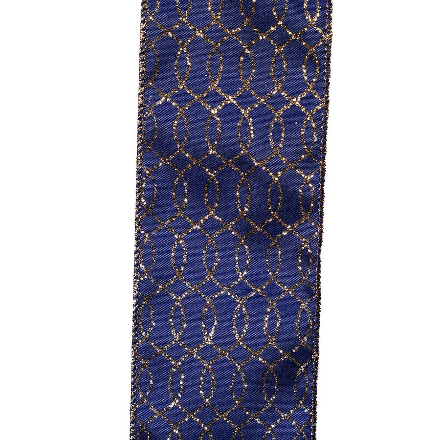 Dark Blue With Gold Glitter Double Wire Ribbon