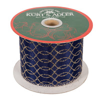 Dark Blue With Gold Glitter Double Wire Ribbon