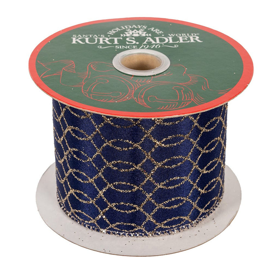 Dark Blue With Gold Glitter Double Wire Ribbon