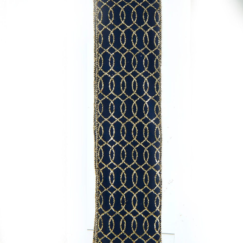 Dark Blue With Gold Glitter Double Wire Ribbon
