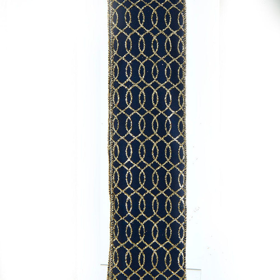 Dark Blue With Gold Glitter Double Wire Ribbon