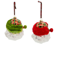 Glass Red & Green Plaid Santa Head Ornaments