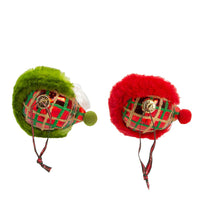 Glass Red & Green Plaid Santa Head Ornaments