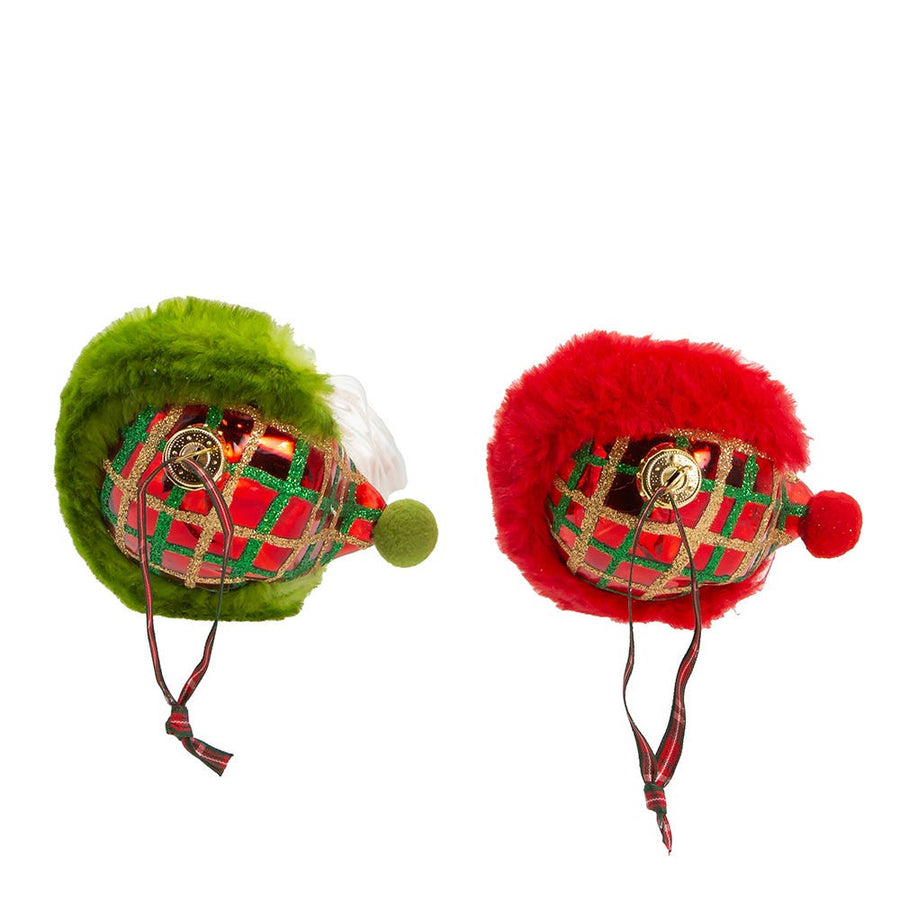 Glass Red & Green Plaid Santa Head Ornaments