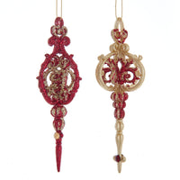 Red and Gold Scrollwork Icicle Ornaments