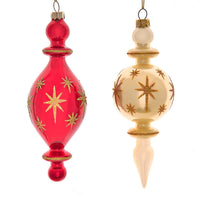 Glass Cranberry and Ivory Star Finial Ornaments