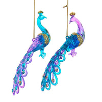 Glazed Iridescent Purple & Teal Peacock Ornaments