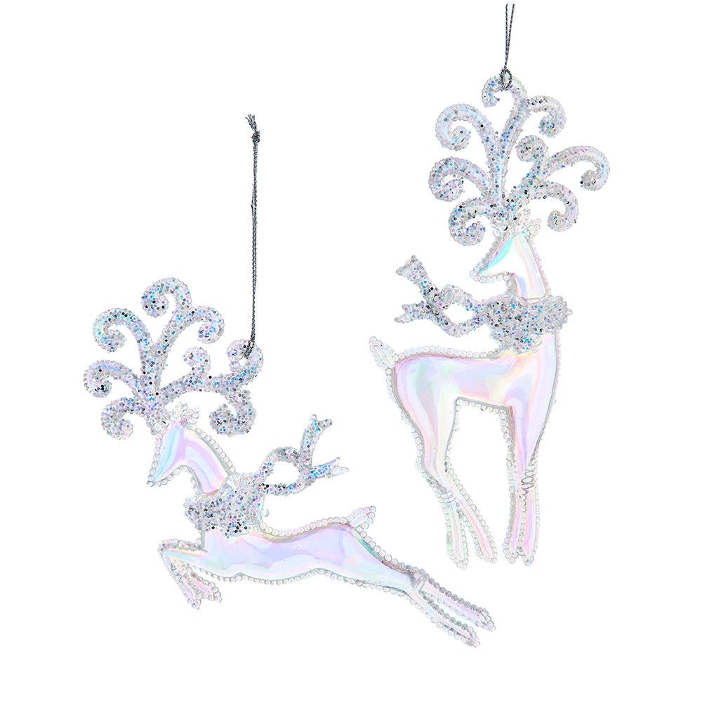 White Opalescent Deer Ornaments