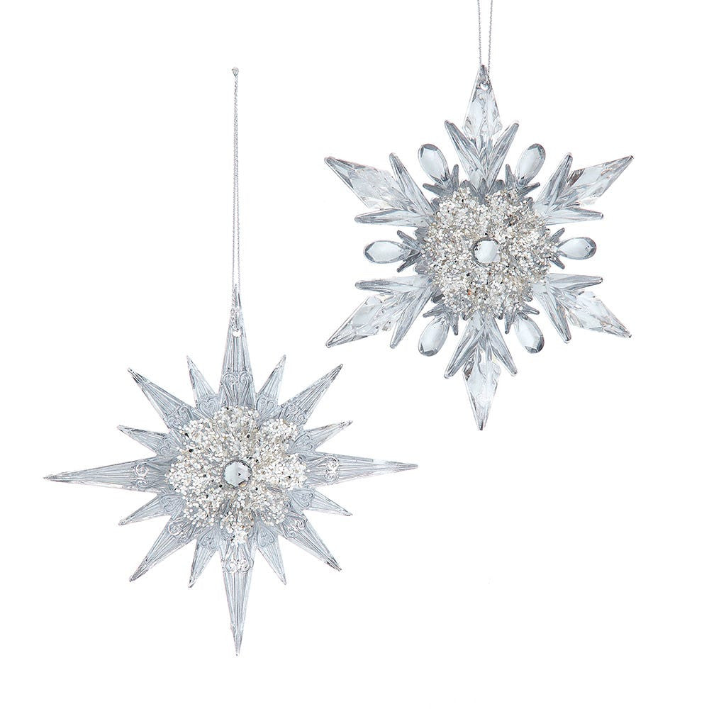 Clear Snowflake With Glitter & Gemstone Ornaments