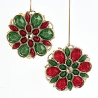 Red & Green Glittered Flower Ornaments