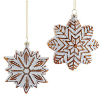 Glass Distressed White & Gold Snowflake Ornaments