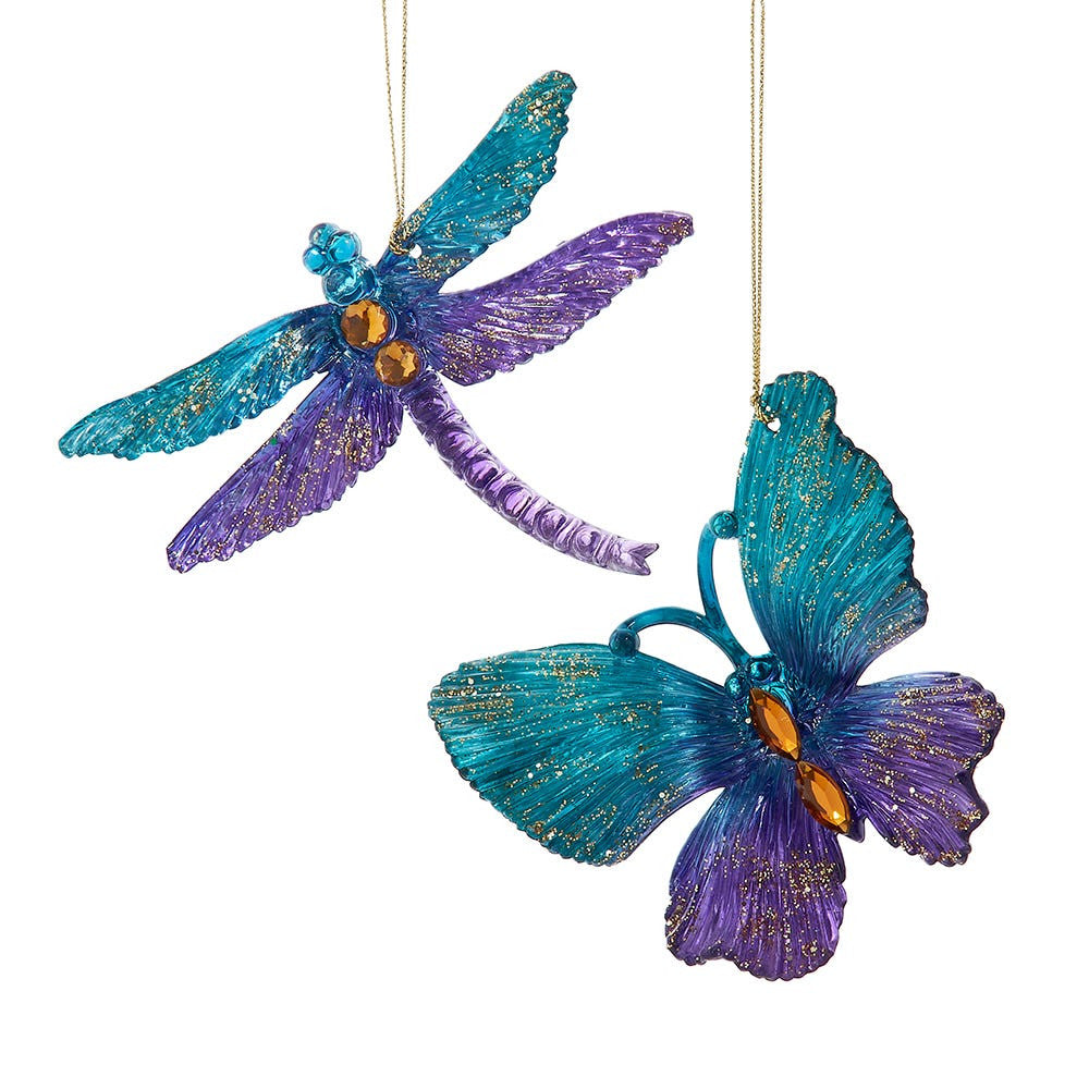 Teal & Purple Butterfly & Dragonfly Ornaments
