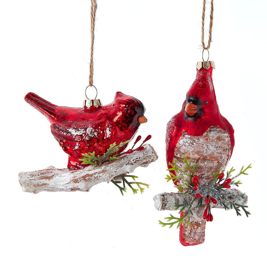Glass Red Cardinal Ornaments