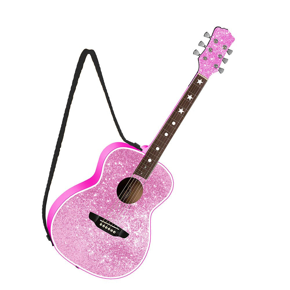 Pink Glittered Guitar With Strap Ornament