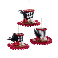 Red, White & Black Patterned Hat Ornaments