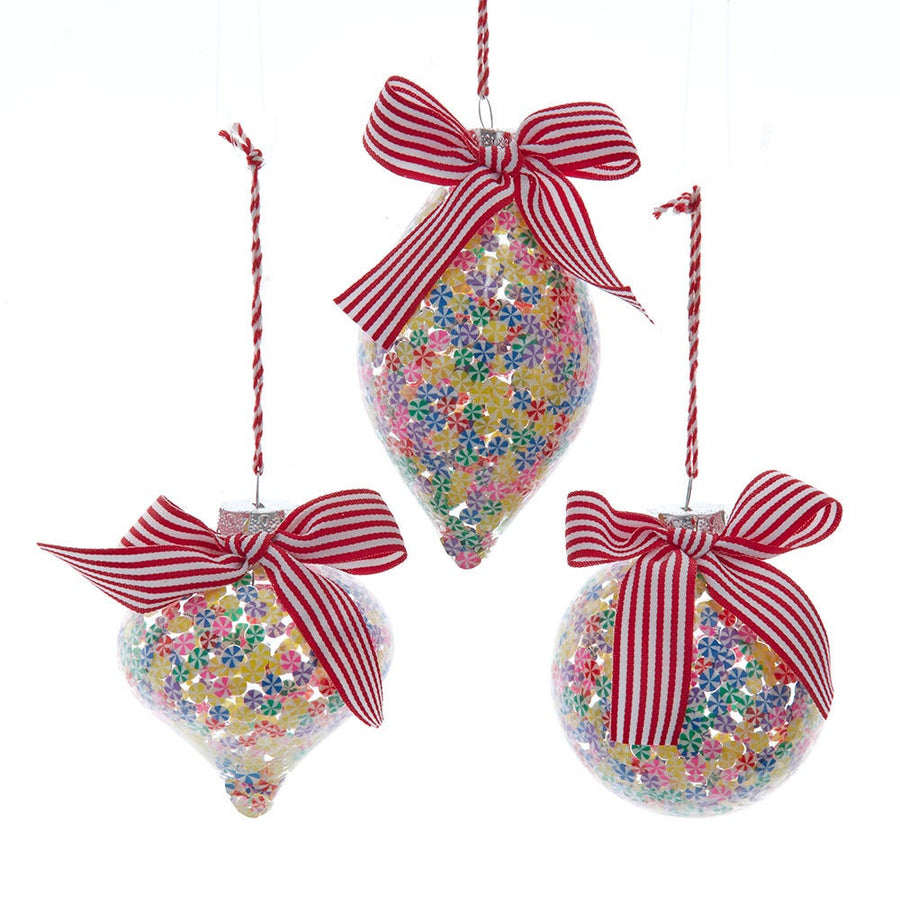 70-80MM Glass Candy Pattern Ball, Onion & Finial Ornaments