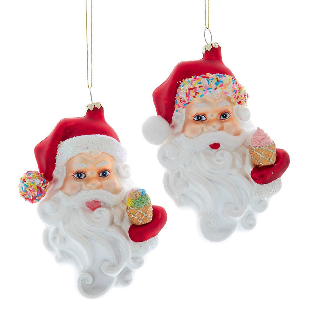 Glass Santa Head With Sprinkles Ornaments