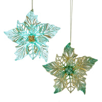 Aqua & Gold Poinsettia Ornaments