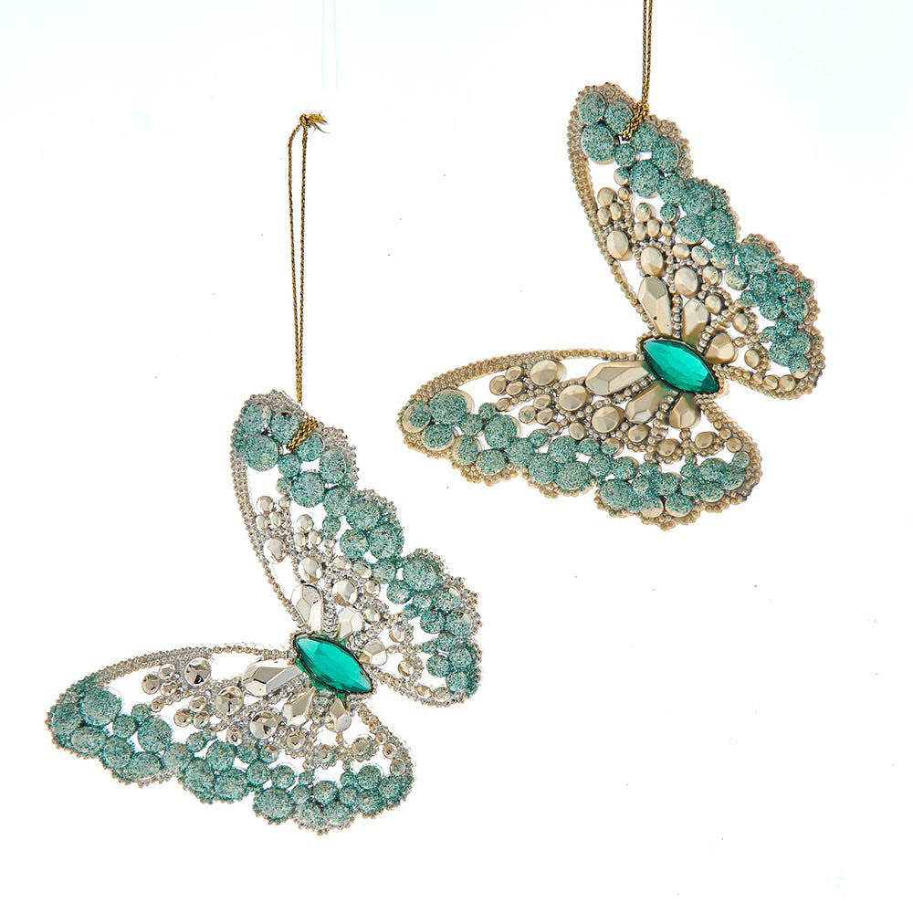 Aqua & Gold Butterfly Ornaments