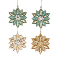 Aqua & Gold Flower With Dangle Ornaments