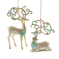 Aqua & Gold Standing & Sitting Deer Ornaments