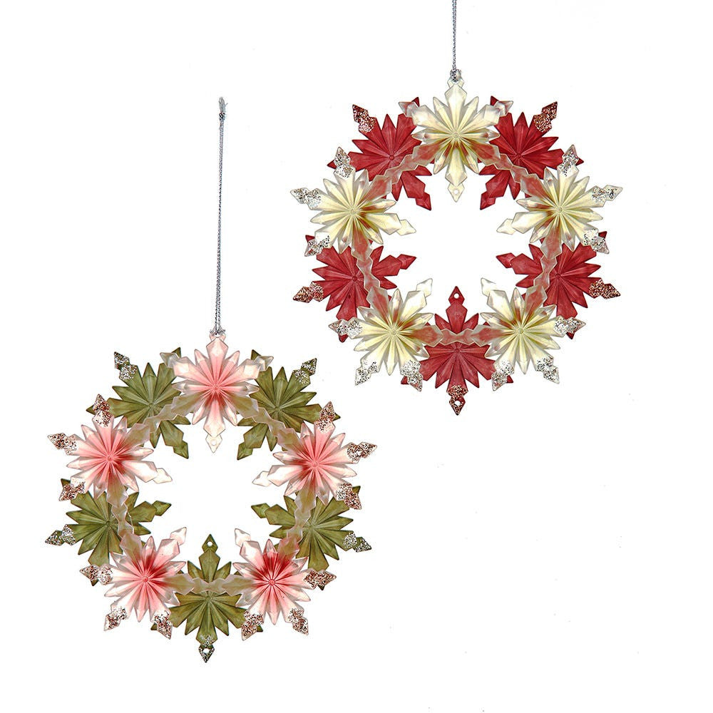 Red & Olive Green Snowflake Wreath Ornaments