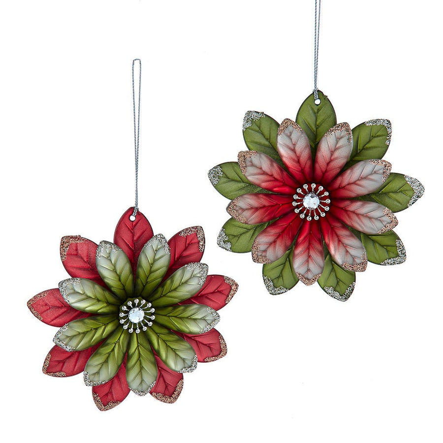 Red & Olive Green Flower Ornaments