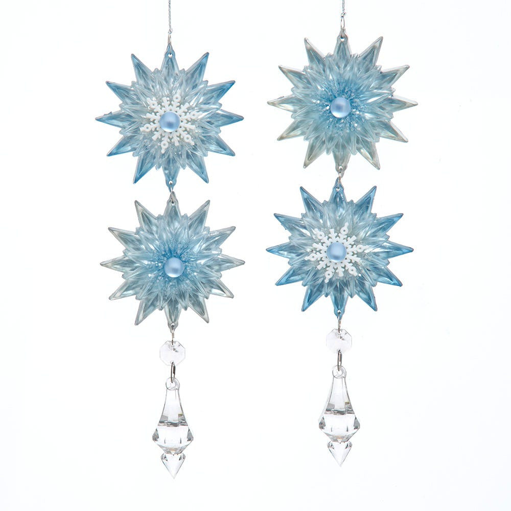 Blue & Platinum Star With Clear Dangle Ornaments
