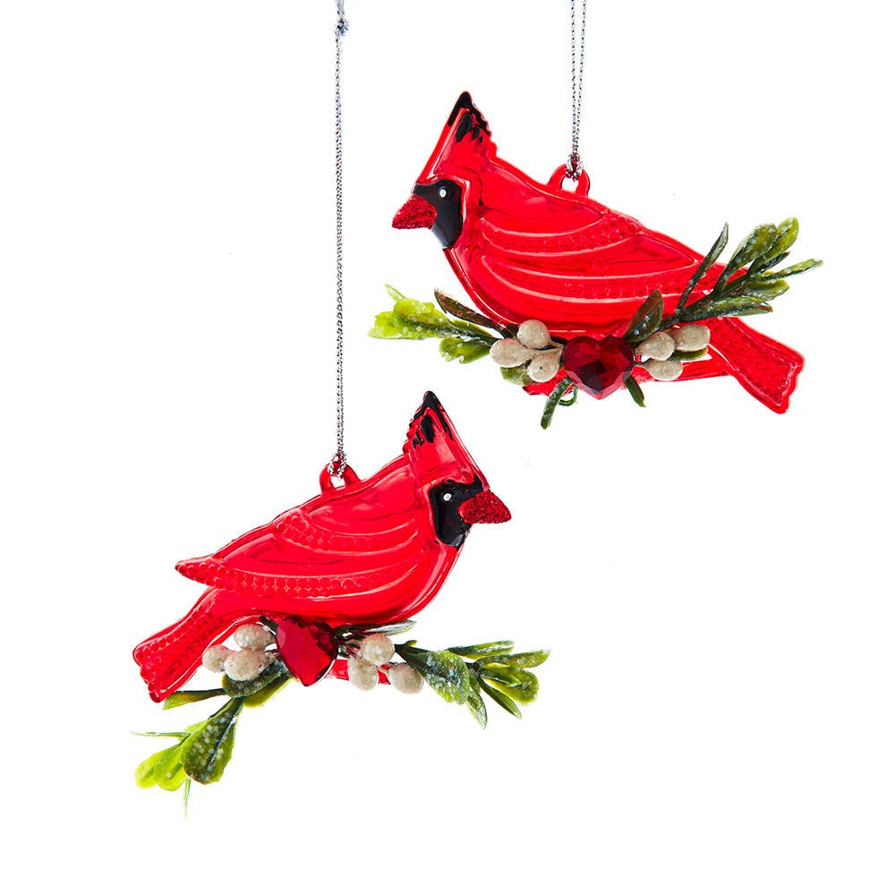 Red Cardinal On Mistletoe Branch Ornaments