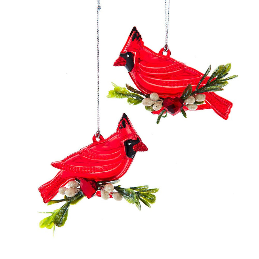 Red Cardinal On Mistletoe Branch Ornaments