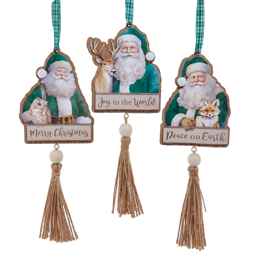 Winter Green Santa Ornaments