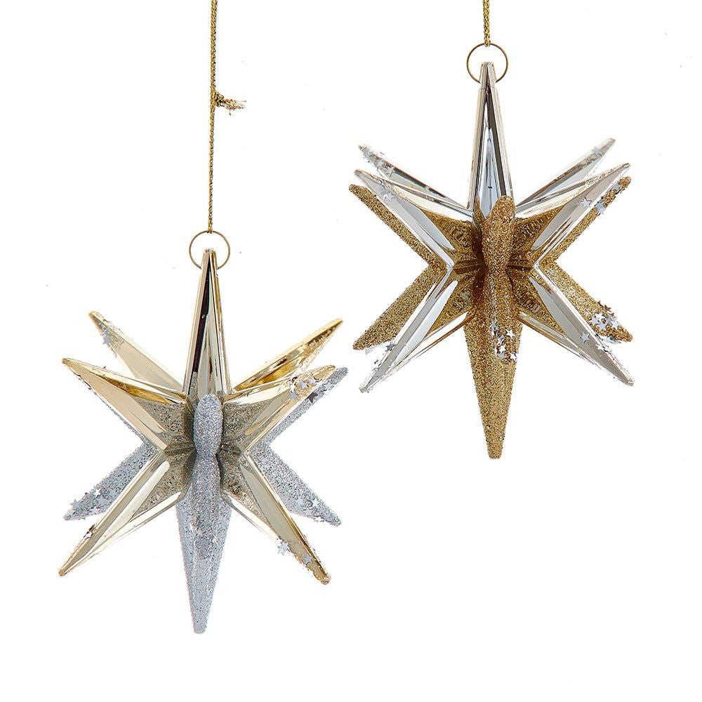 Metallic Gold & Silver Glittered Starburst Ornaments