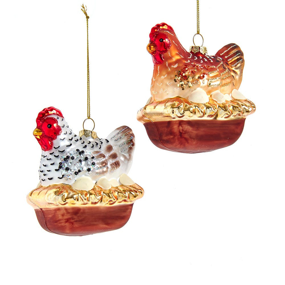 Glass Chicken Ornaments