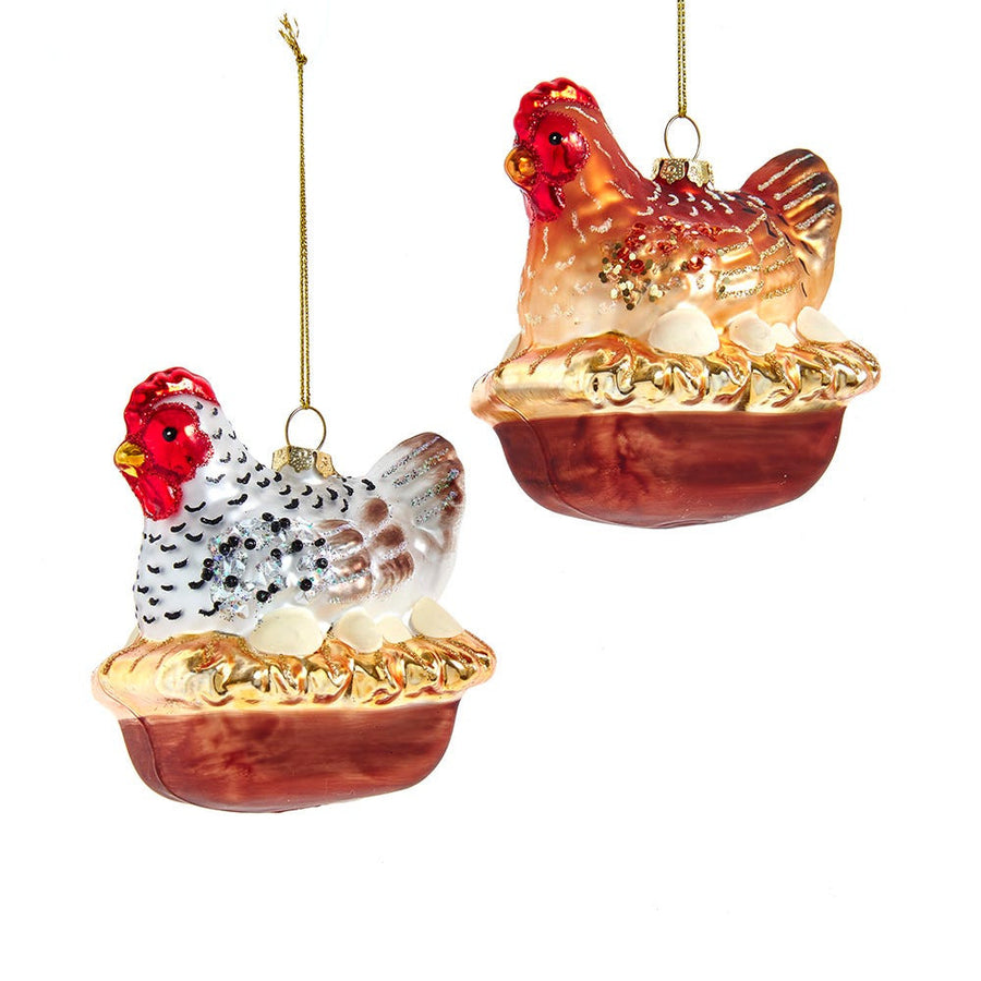 Glass Chicken Ornaments