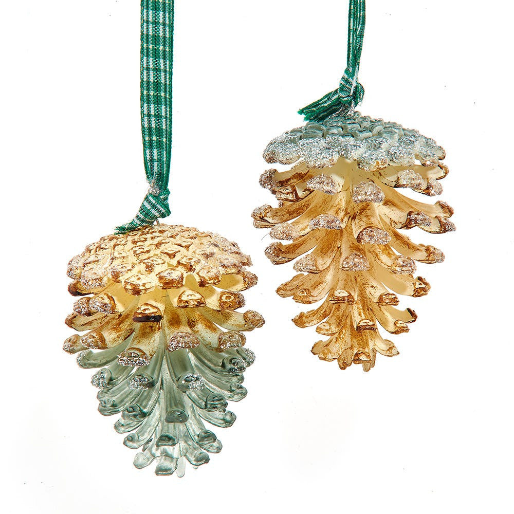 Cream & Green Pinecone Ornaments
